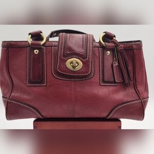 Red Leather Coach Shoulder Bag with COA